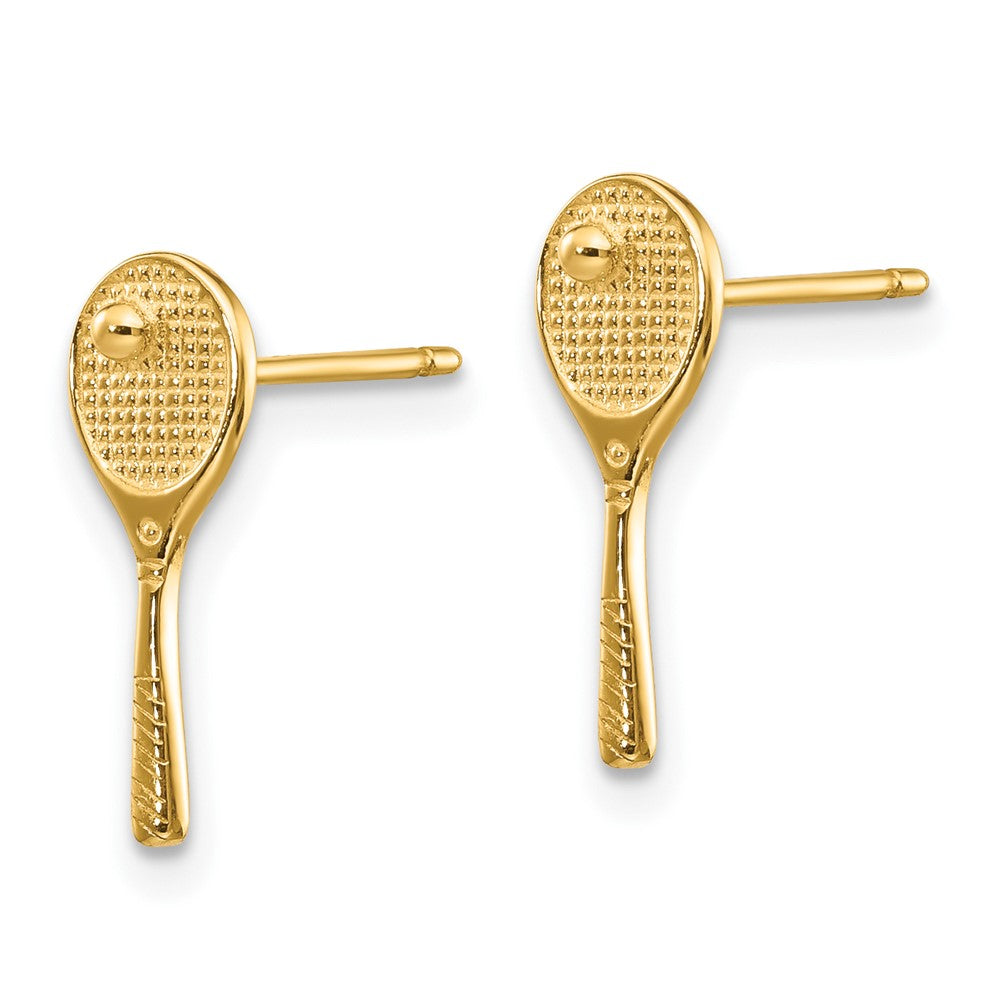 10K Yellow Gold 10K Mini Tennis Racquet W/Ball Post Earrings