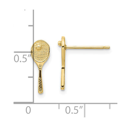 10K Yellow Gold 10K Mini Tennis Racquet W/Ball Post Earrings