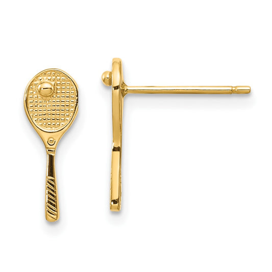 10K Yellow Gold 10K Mini Tennis Racquet W/Ball Post Earrings