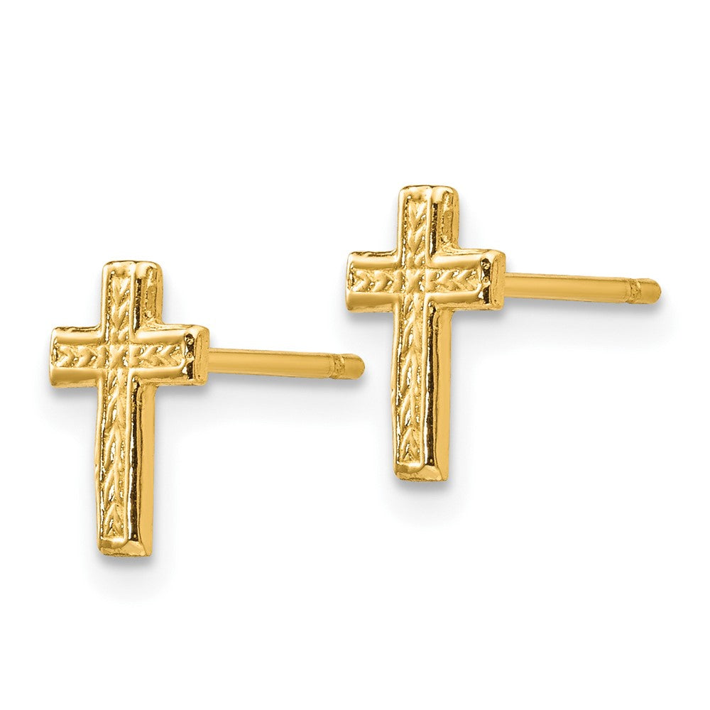 10K Yellow Gold Polished Cross Post Earrings