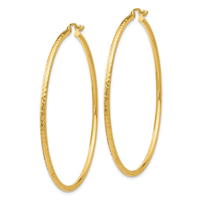 10K Yellow Gold Diamond-Cut 2mm Round Tube Hoop Earrings