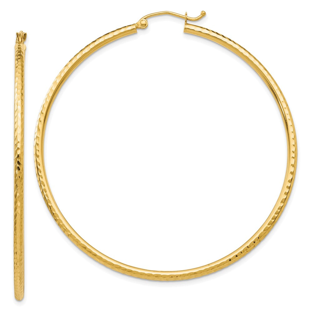 10K Yellow Gold Diamond-Cut 2mm Round Tube Hoop Earrings