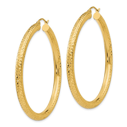 10K Yellow Gold Diamond-Cut 4mm Round Hoop Earrings
