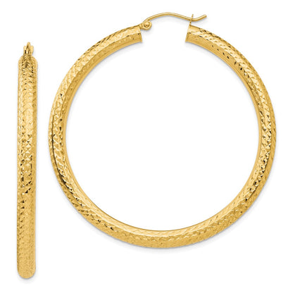10K Yellow Gold Diamond-Cut 4mm Round Hoop Earrings