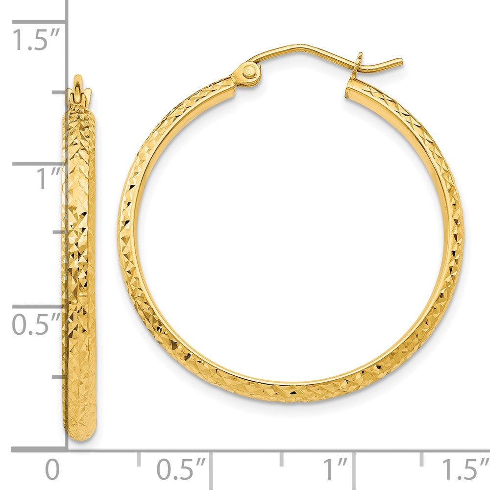 10K Yellow Gold Diamond-Cut 2.8X30mm Hollow Hoop Earrings