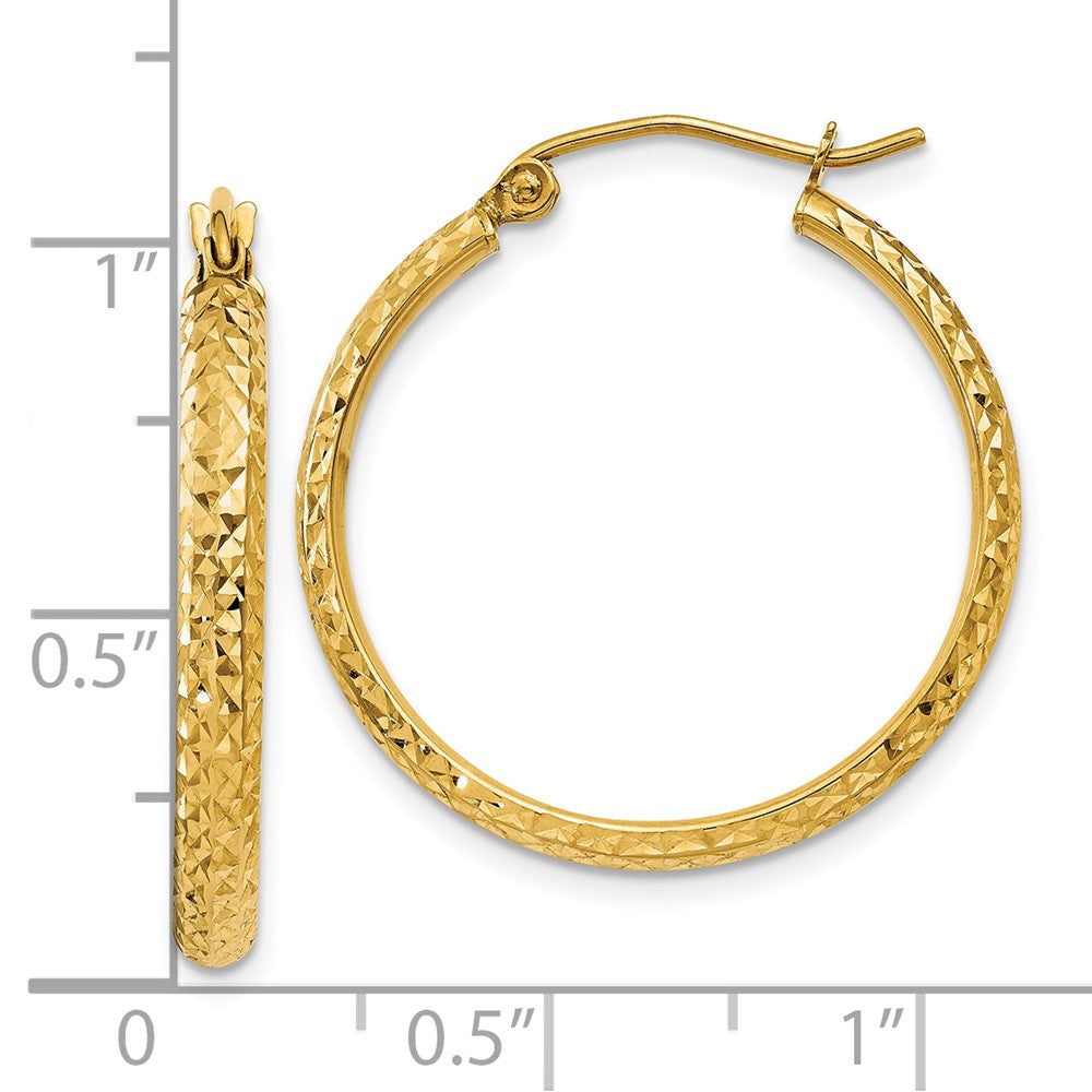 10K Yellow Gold Diamond-Cut 2.8X25mm Hollow Hoop Earrings