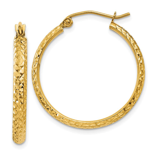 10K Yellow Gold Diamond-Cut 2.8X25mm Hollow Hoop Earrings