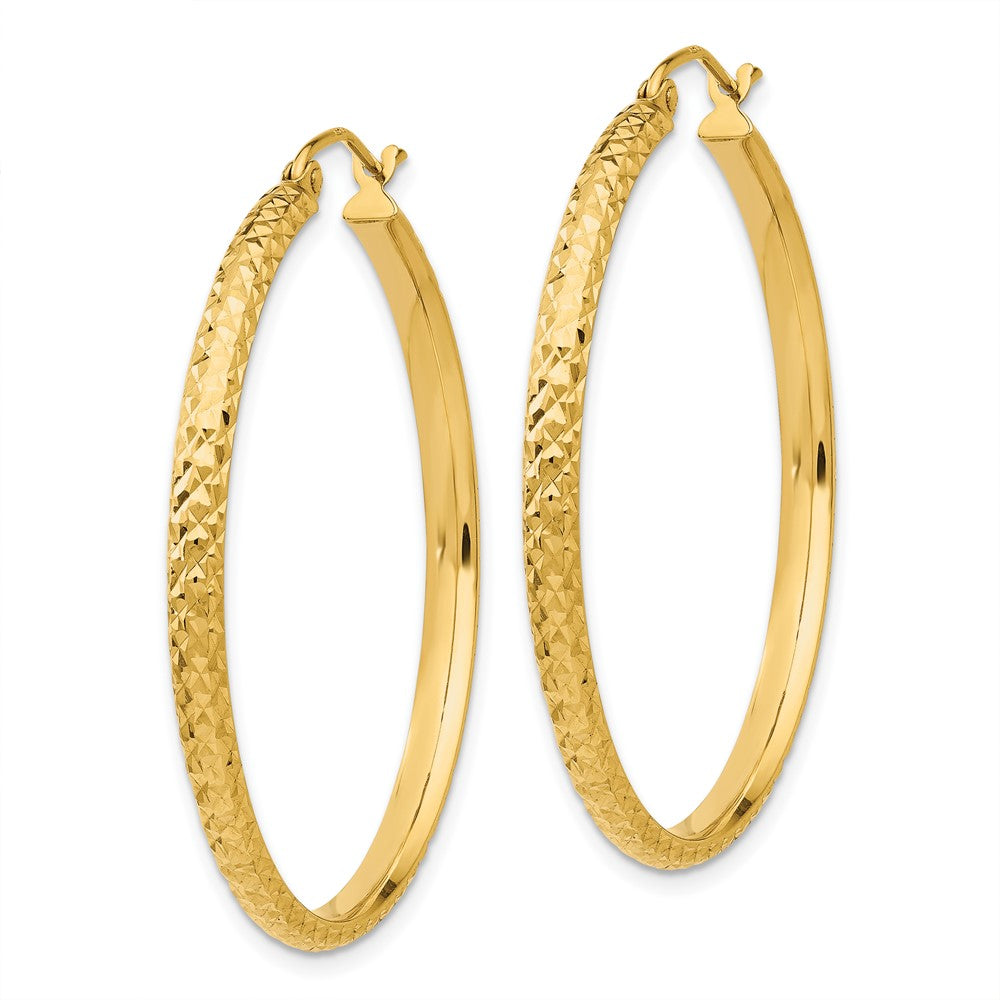 10K Yellow Gold Diamond-Cut 2.8X37mm Hollow Hoop Earrings
