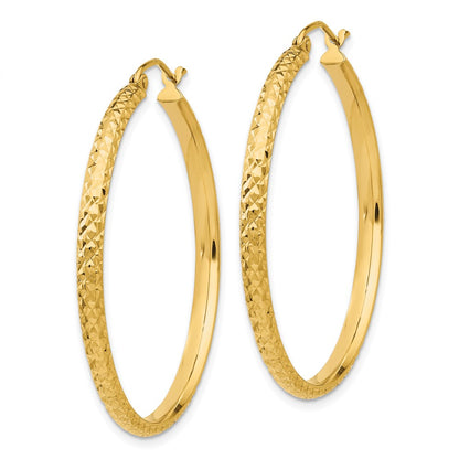 10K Yellow Gold Diamond-Cut 2.8X37mm Hollow Hoop Earrings