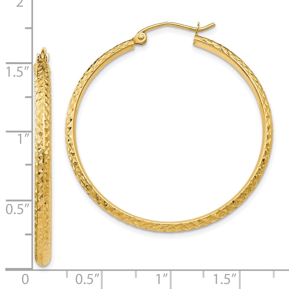 10K Yellow Gold Diamond-Cut 2.8X37mm Hollow Hoop Earrings