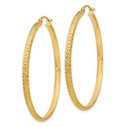 10K Yellow Gold Diamond-Cut 2.8X46mm Hollow Hoop Earrings