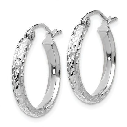 10K White Gold Diamond-Cut 2.8X18mm Hollow Hoop Earrings