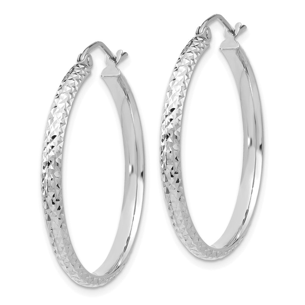 10K White Gold Diamond-Cut 2.8X30mm Hollow Hoop Earrings