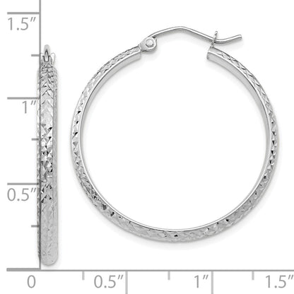 10K White Gold Diamond-Cut 2.8X30mm Hollow Hoop Earrings