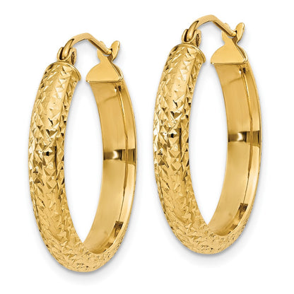 10K Yellow Gold 10K Diamond-Cut 3.5X22mm Hollow Hoop Earrings