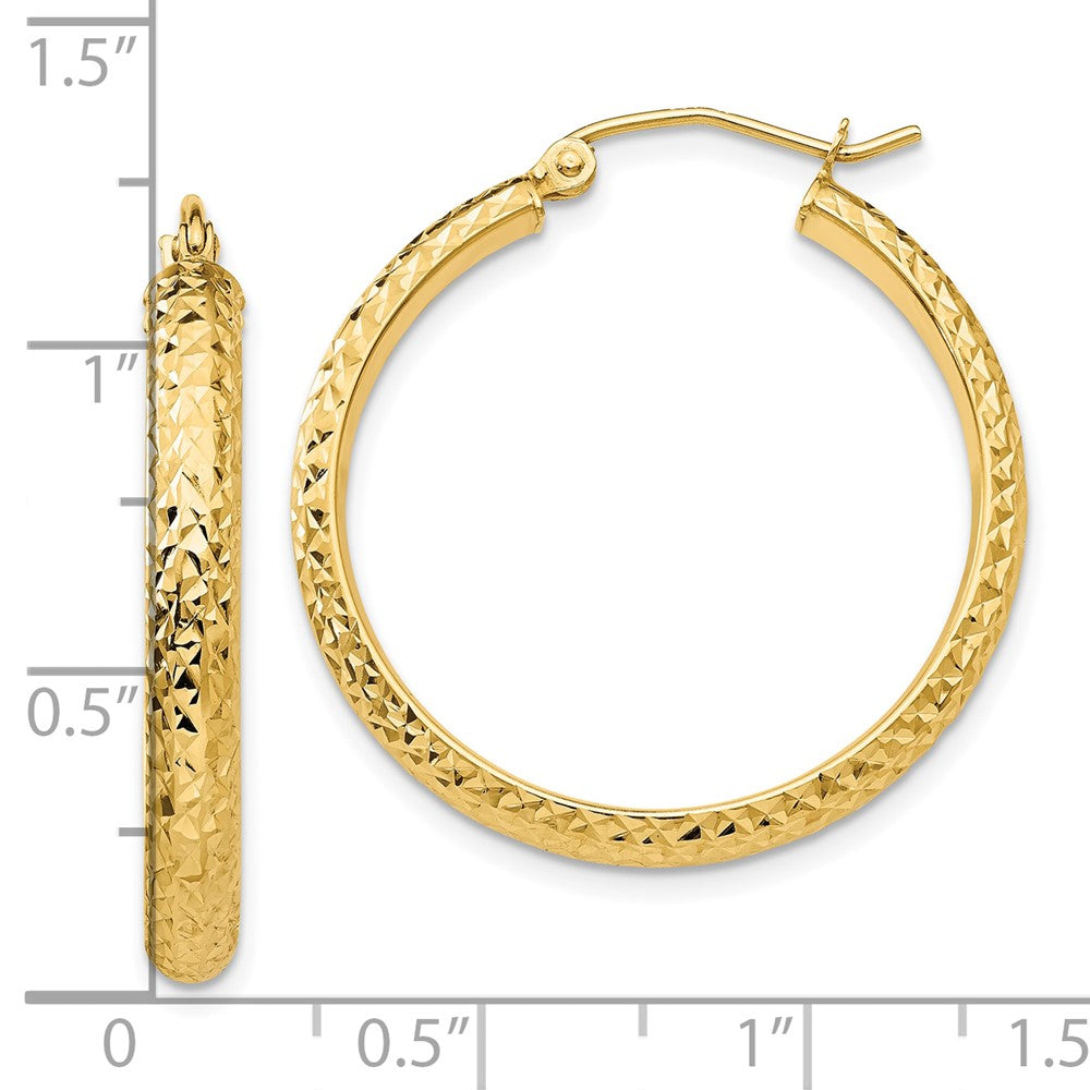 10K Yellow Gold 10K Diamond-Cut 3.5X28mm Hollow Hoop Earrings
