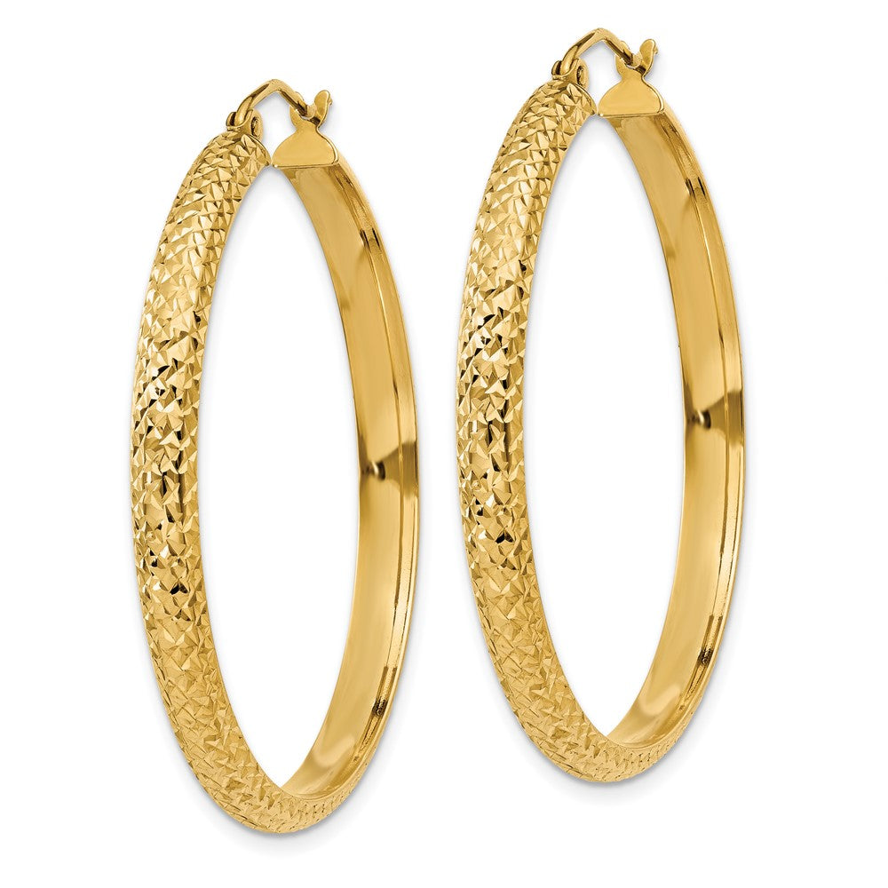 10K Yellow Gold 10K Diamond-Cut 3.5X38mm Hollow Hoop Earrings