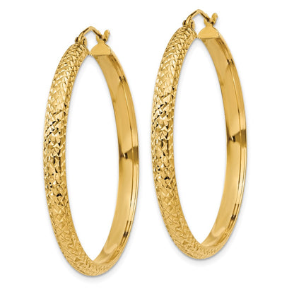 10K Yellow Gold 10K Diamond-Cut 3.5X38mm Hollow Hoop Earrings