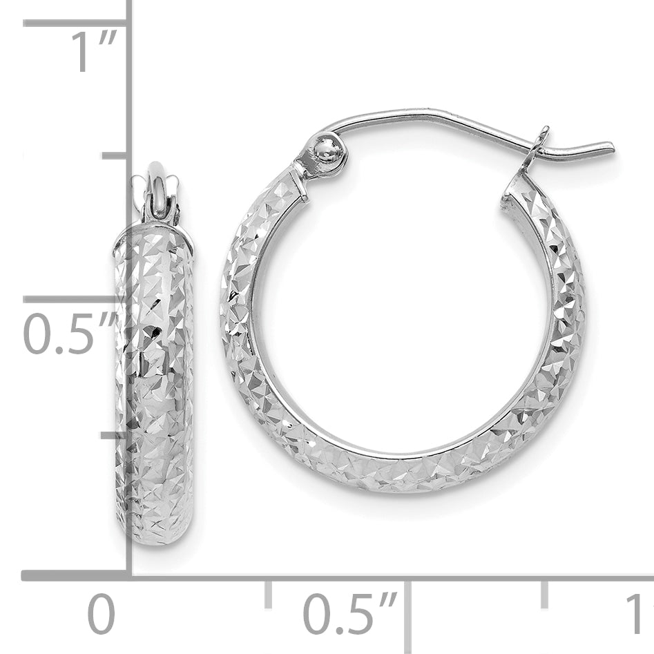 10K White Gold 10K Diamond-Cut 3.5X17mm Hollow Hoop Earrings