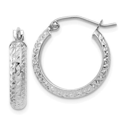10K White Gold 10K Diamond-Cut 3.5X17mm Hollow Hoop Earrings
