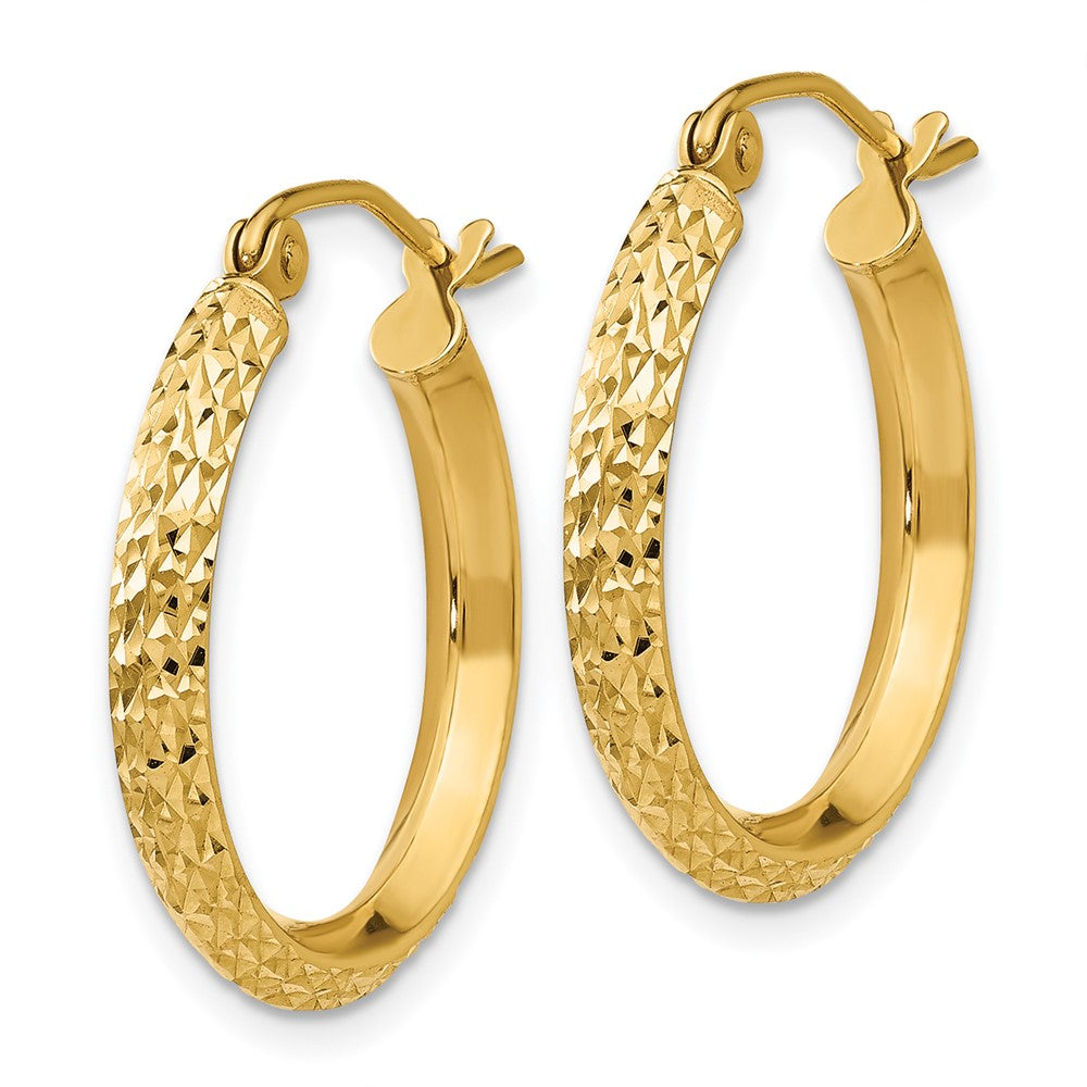 10K Yellow Gold Knife Edge Diamond-Cut 2.5X20mm Hollow Hoop Earrings