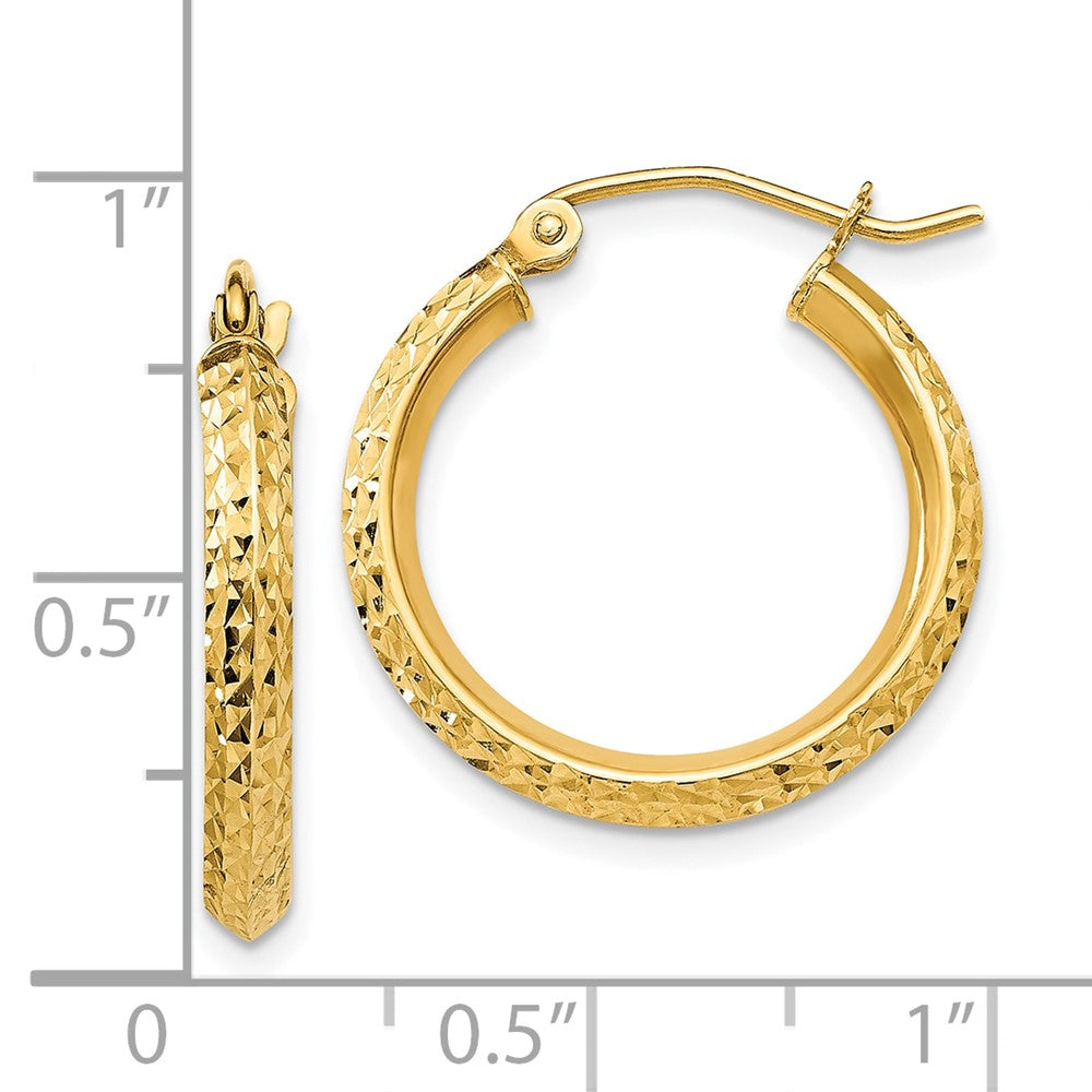 10K Yellow Gold Knife Edge Diamond-Cut 2.5X20mm Hollow Hoop Earrings