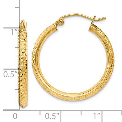 10K Yellow Gold Knife Edge Diamond-Cut 2.5X25mm Hollow Hoop Earrings