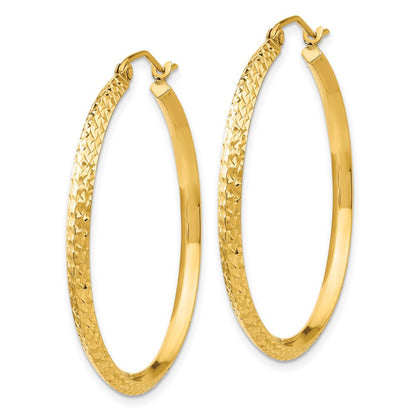 10K Yellow Gold Knife Edge Diamond-Cut Hollow Hoop Earrings