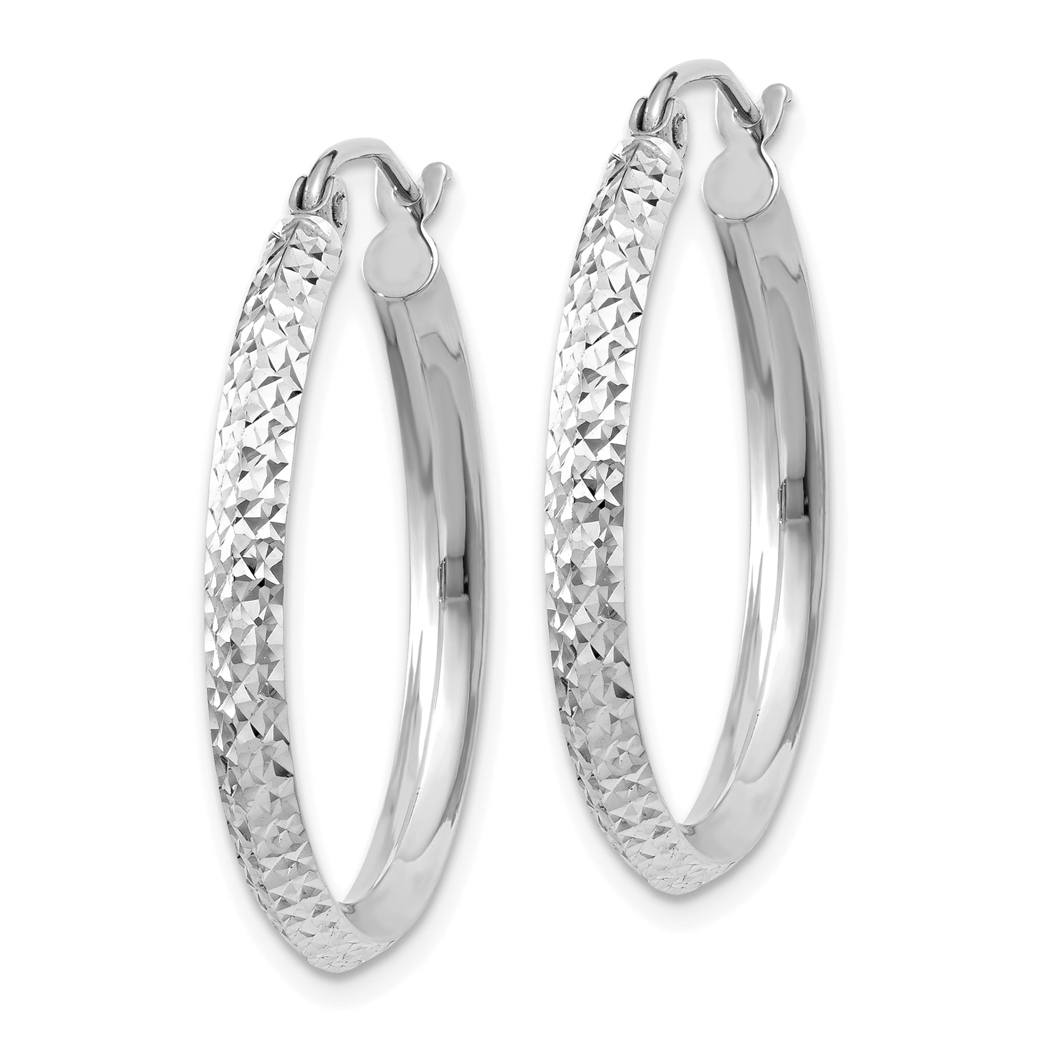 10K White Gold Knife Edge Diamond-Cut 2.5X25mm Hoop Earrings