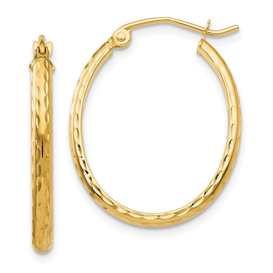 10K Yellow Gold Lightweight Diamond-Cut Oval Hoop Earrings