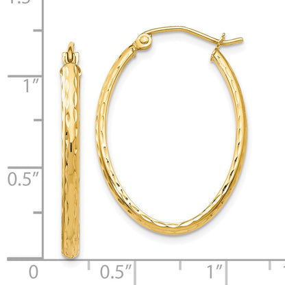 10K Yellow Gold Lightweight Diamond-Cut Oval Hoop Earrings