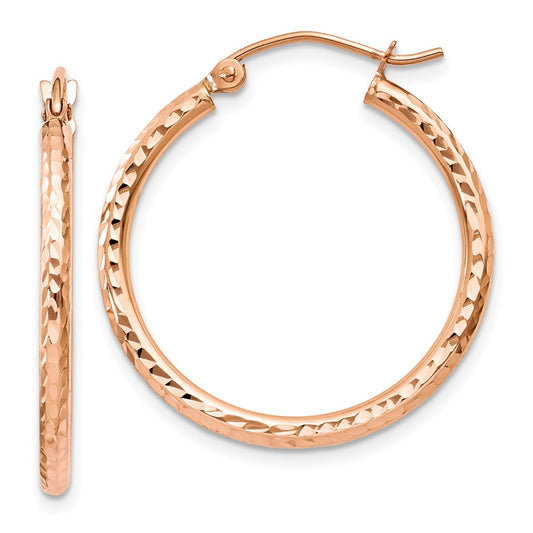10K Rose Gold 10K Diamond-Cut Polished Hoop Earrings