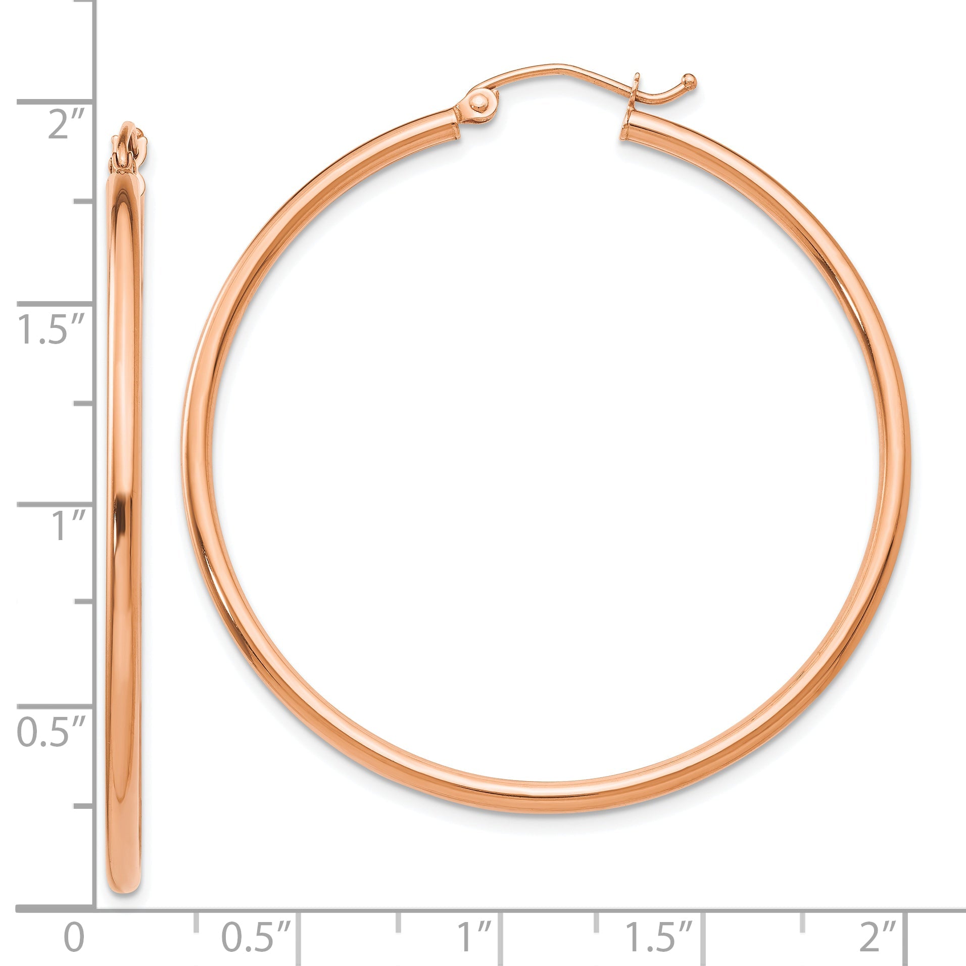 10K Rose Gold Polished 2mm Lightweight Tube Hoop Earrings