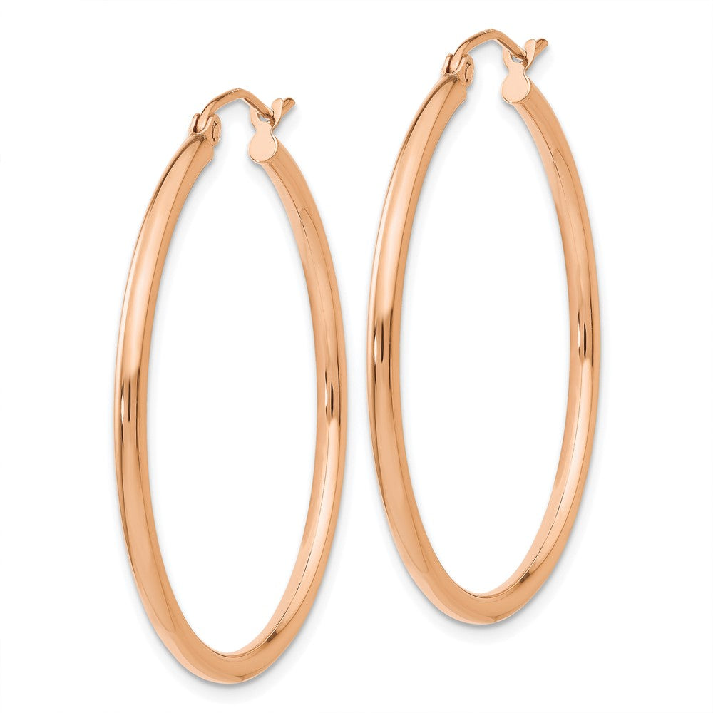 10K Rose Gold Polished 2mm Lightweight Tube Hoop Earrings