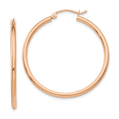 10K Rose Gold Polished 2mm Lightweight Tube Hoop Earrings