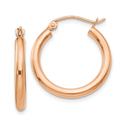 10K Rose Gold Polished 2.5mm Lightweight Tube Hoop Earrings