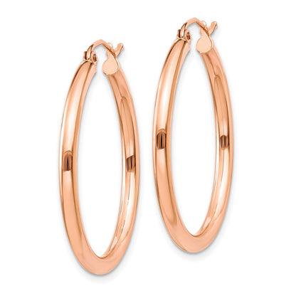 10K Rose Gold Polished 2.5mm Lightweight Tube Hoop Earrings