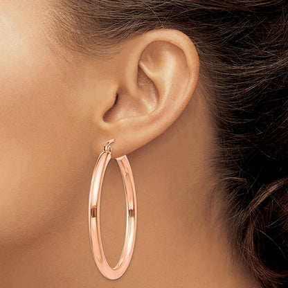 10K Rose Gold Polished 2.5mm Lightweight Tube Hoop Earrings