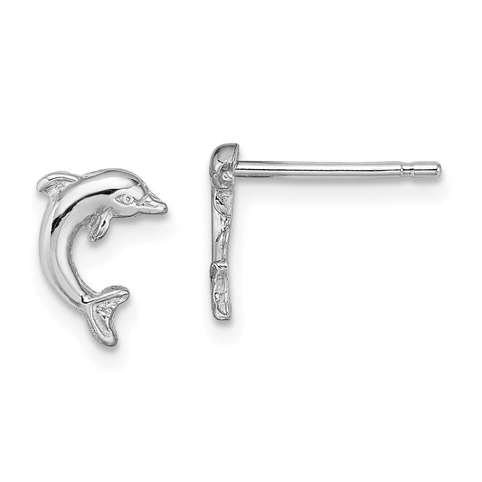 10K White Gold 10K Mini Jumping Dolphin Post Earrings