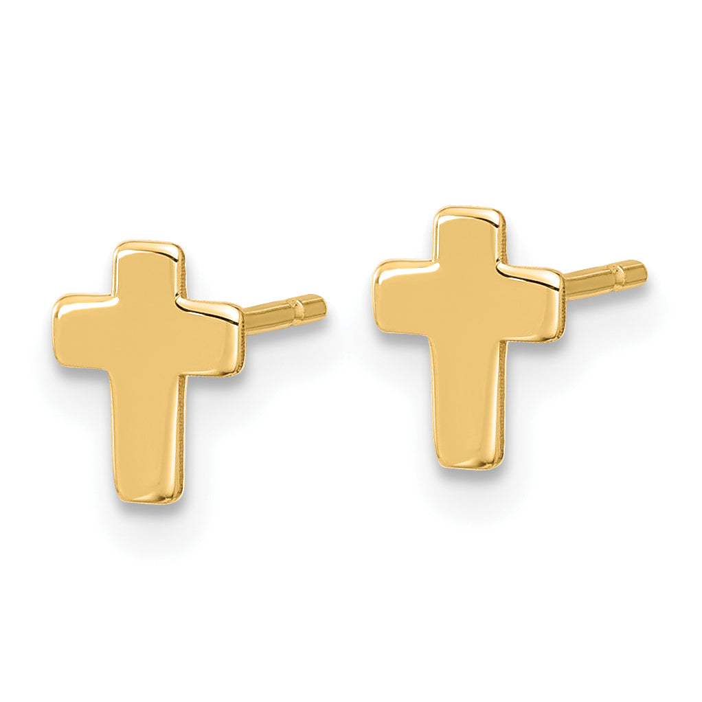 10K Yellow Gold Polished Cross Post Earrings