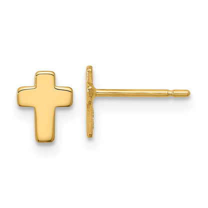 10K Yellow Gold Polished Cross Post Earrings