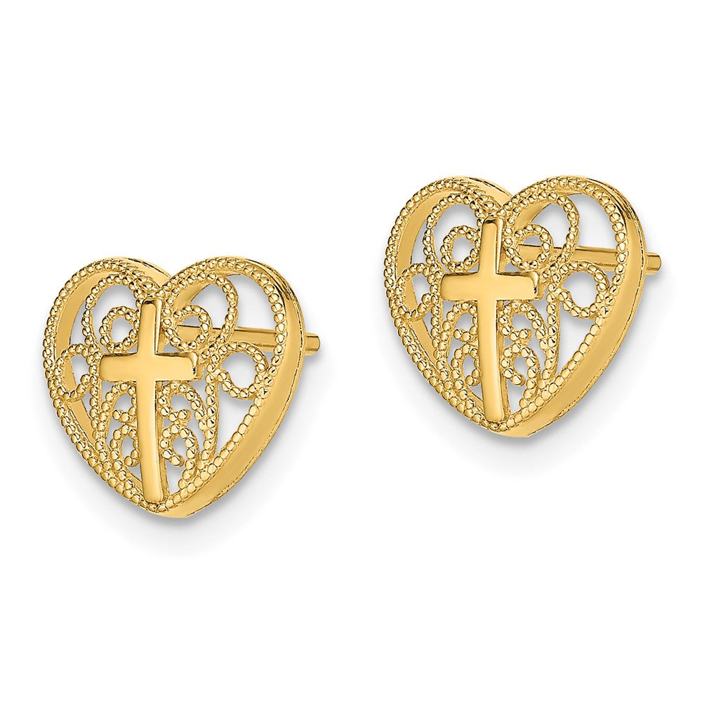 10K Yellow Gold Heart W/Cross Post Earrings