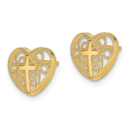 10K Yellow Gold Heart W/Cross Post Earrings
