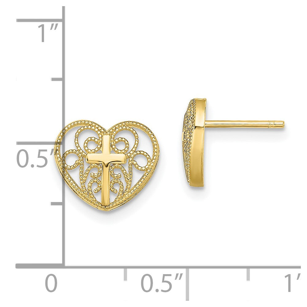 10K Yellow Gold Heart W/Cross Post Earrings