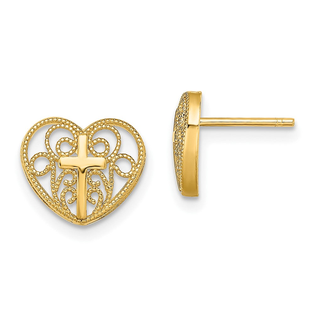 10K Yellow Gold Heart W/Cross Post Earrings