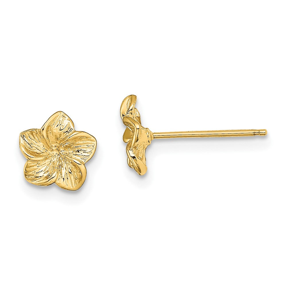 10K Yellow Gold Plumeria Flower Post Earrings