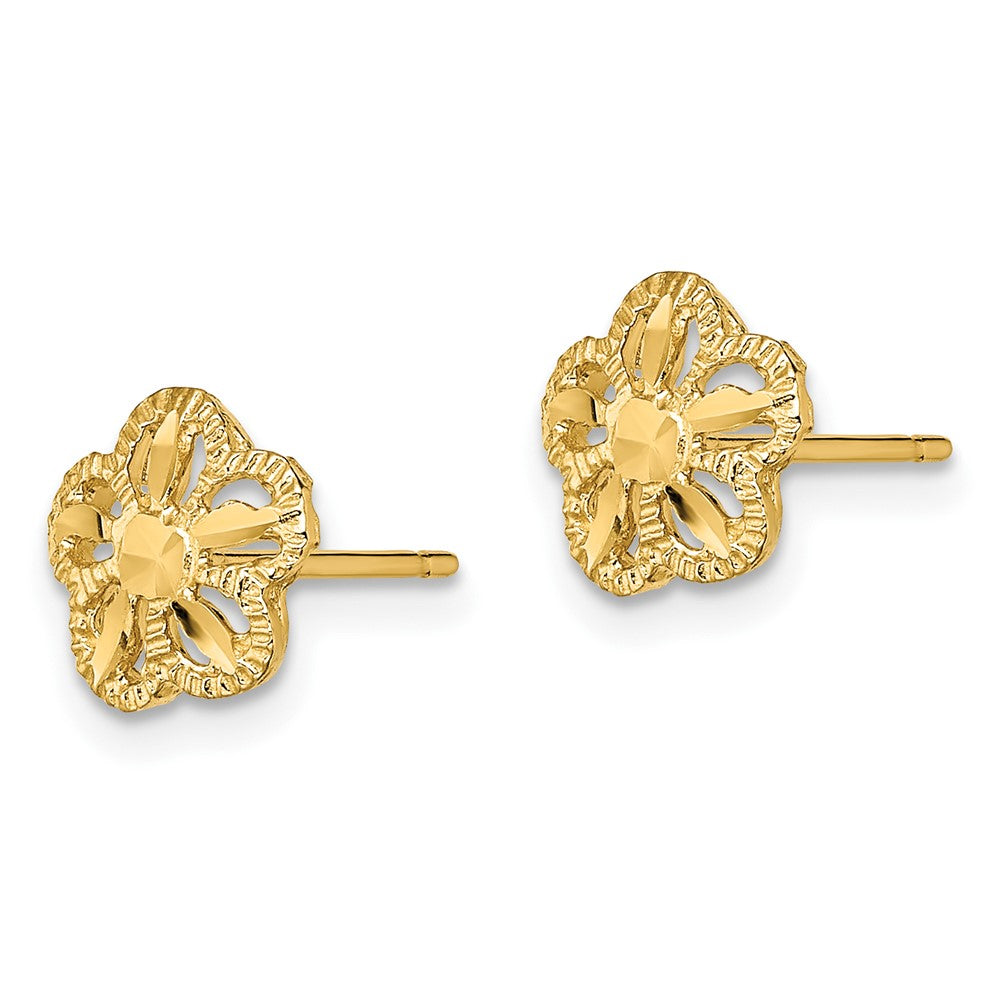 10K Yellow Gold 10K Diamond-Cut Flower Post Earrings