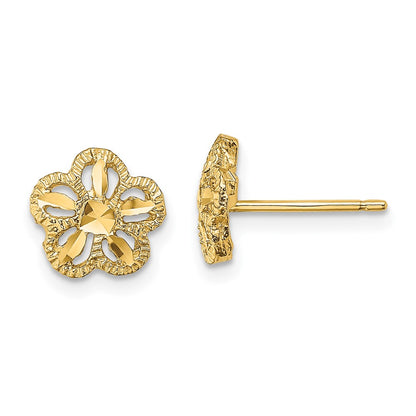 10K Yellow Gold 10K Diamond-Cut Flower Post Earrings