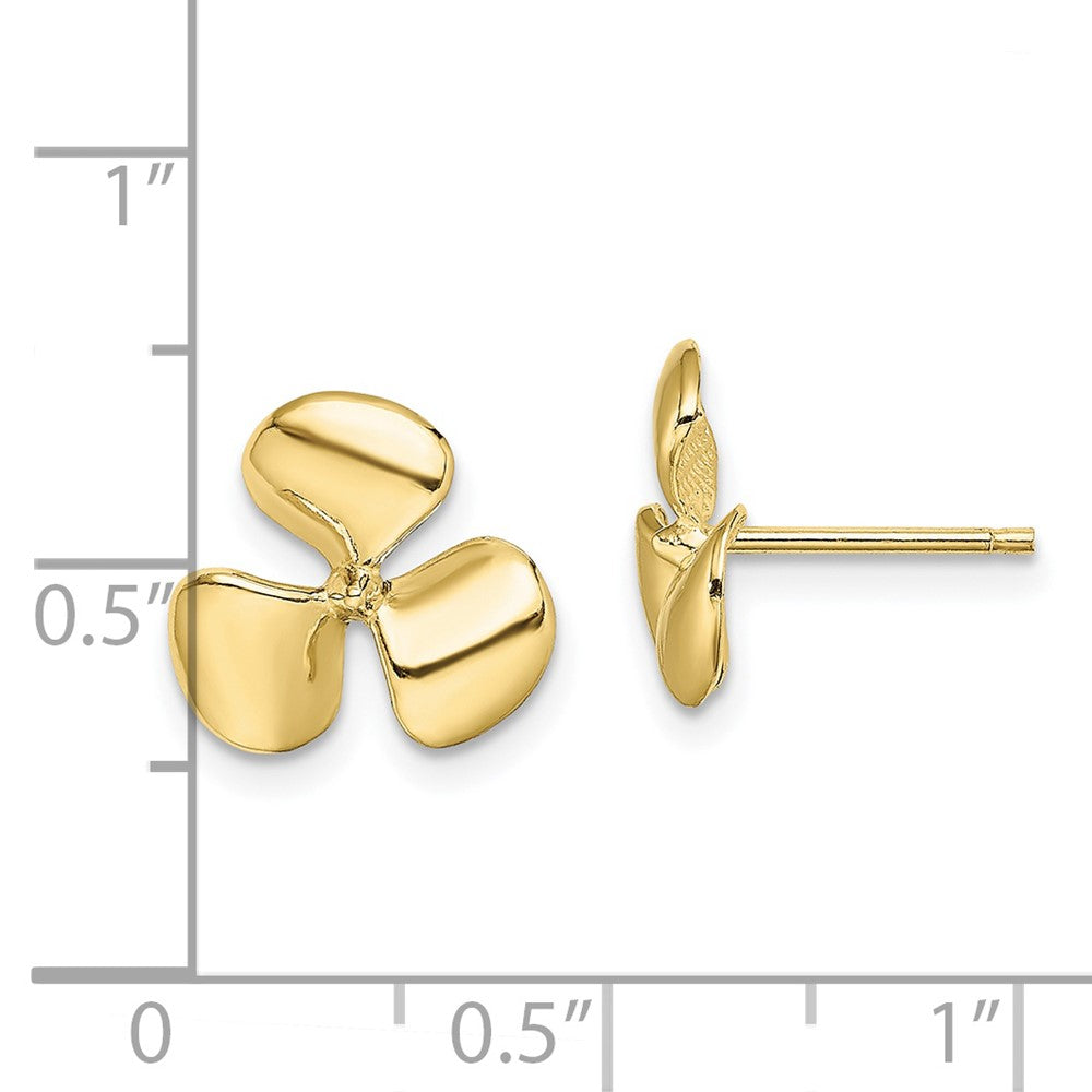 10K Yellow Gold 10K Polished Three Blade Propeller Post Earrings