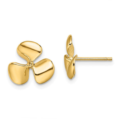 10K Yellow Gold 10K Polished Three Blade Propeller Post Earrings